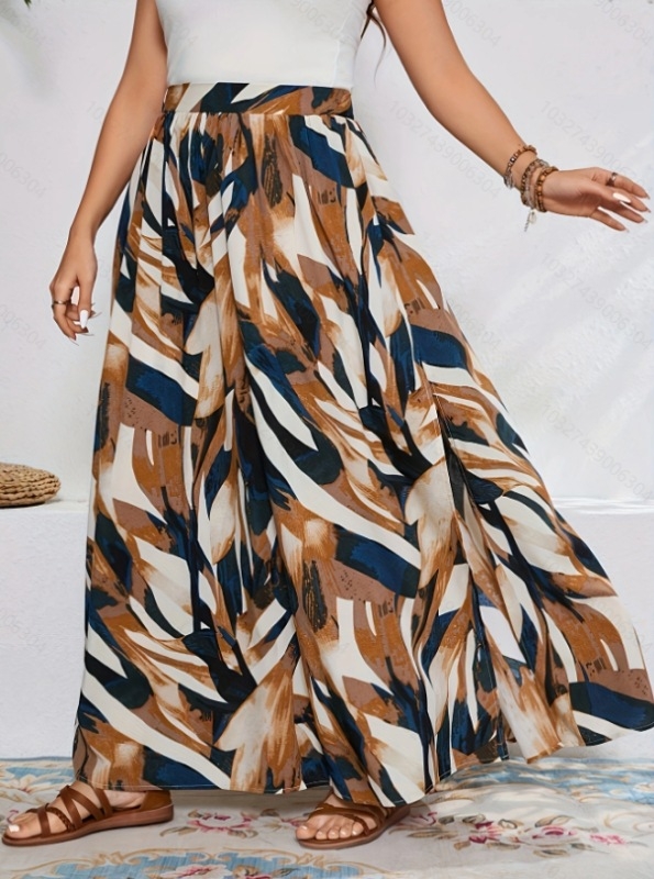 Fustă feminină cu imprimeu geometric din poliester-spandex, deschidere laterală, lungime medie, primăvara 2025