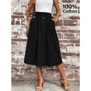 Paper bag derekú szoknya rejtett zsebbel, természetes színű pamutból, 9/10 hossz, laza szabás, vintage stílus