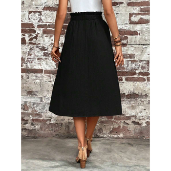 Paper bag derekú szoknya rejtett zsebbel, természetes színű pamutból, 9/10 hossz, laza szabás, vintage stílus