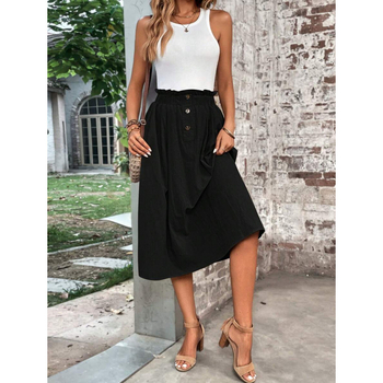 Paper bag derekú szoknya rejtett zsebbel, természetes színű pamutból, 9/10 hossz, laza szabás, vintage stílus