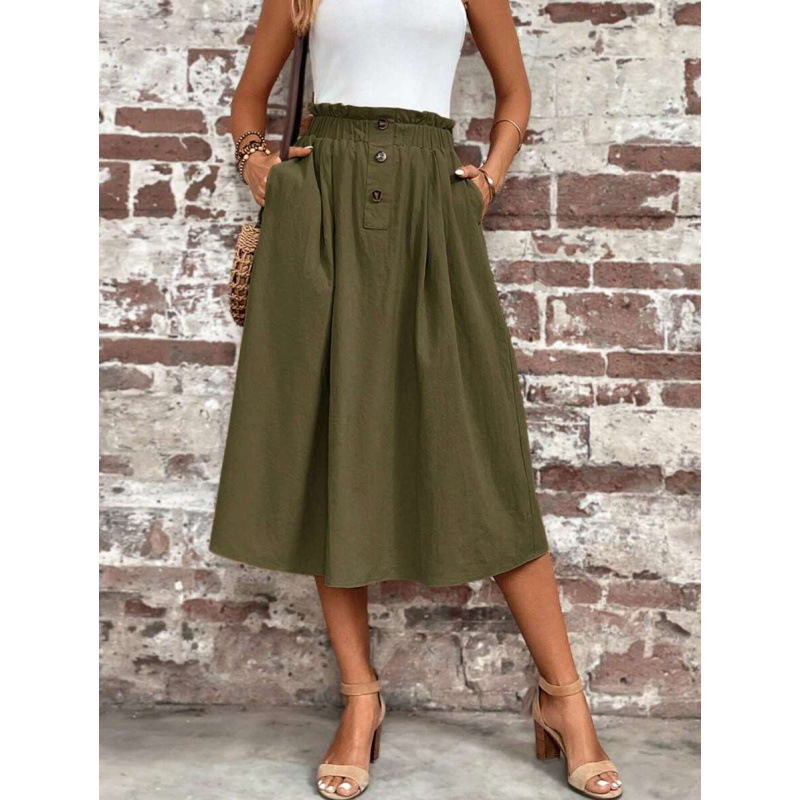Paper bag derekú szoknya rejtett zsebbel, természetes színű pamutból, 9/10 hossz, laza szabás, vintage stílus