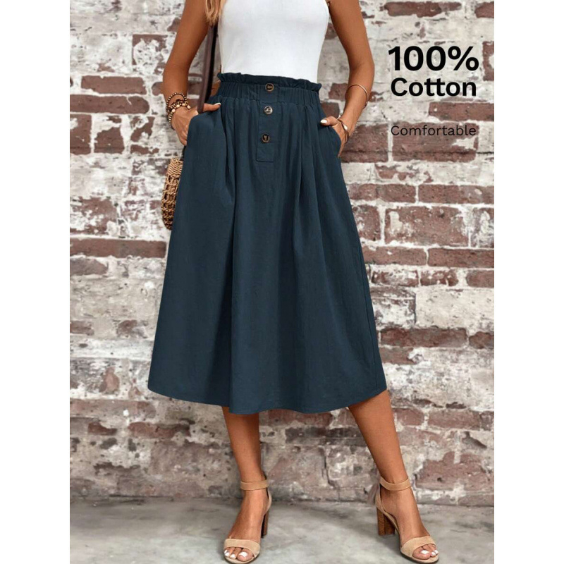 Paper bag derekú szoknya rejtett zsebbel, természetes színű pamutból, 9/10 hossz, laza szabás, vintage stílus