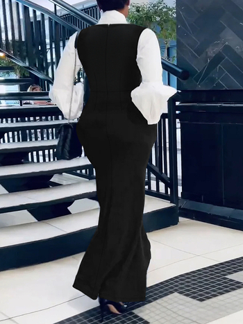 Φούστα με τιράντες για γυναίκες, μακριά, μίξη πολυεστέρα-ελαστάν, 70-80% πολυεστέρας και 30-50% ελαστάν, στυλ για τακτικό επαγγελματικό ντύσιμο