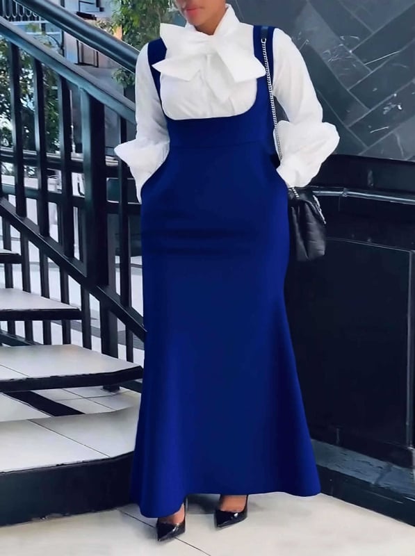 Φούστα με τιράντες για γυναίκες, μακριά, μίξη πολυεστέρα-ελαστάν, 70-80% πολυεστέρας και 30-50% ελαστάν, στυλ για τακτικό επαγγελματικό ντύσιμο