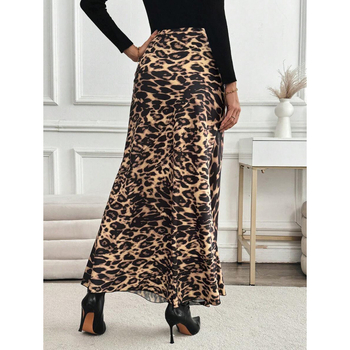 Pikk leopardimustriline seelik, vintage stiil, kangas naturaalvärviga puuvillane CVC, vaba lõige