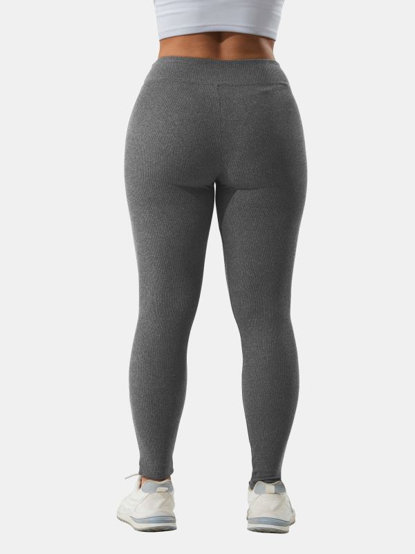 Aukštos juosmens jogos legginai, kvėpuojantys, iš imitacijos briaunoto brushed audinio, poliesteris 80–90% ir elastanas <30%, pilno ilgio, griežta apdaila