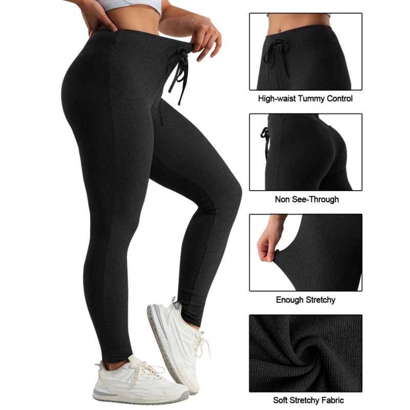 Aukštos juosmens jogos legginai, kvėpuojantys, iš imitacijos briaunoto brushed audinio, poliesteris 80–90% ir elastanas <30%, pilno ilgio, griežta apdaila