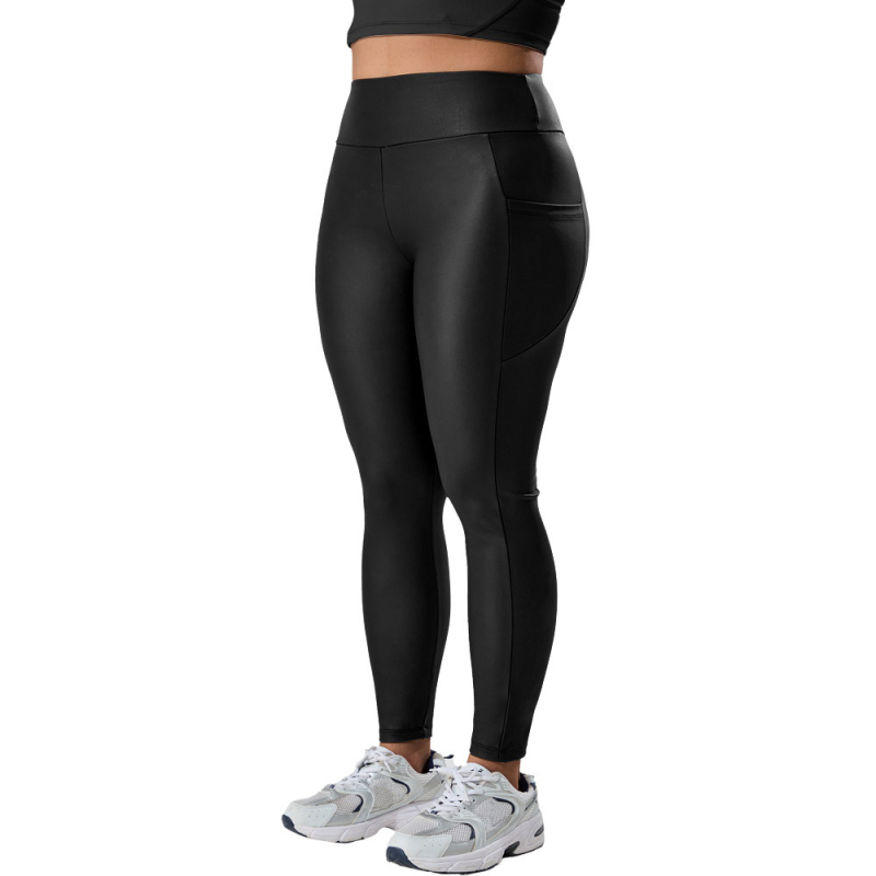 PU odinės kelnės, poliesteris, 9/10 ilgio, siauras kirpimas, vidutinio elastingumo