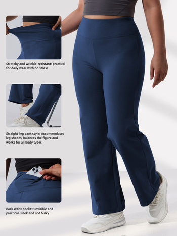 Casual hlače s visokim strukom i ravnim krojem; Milk Silk materijal; poliester + spandeks; visoka elastičnost; duljina 9/10