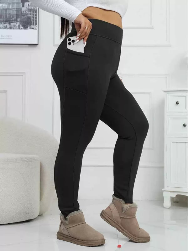 Šiltos moterų leginsai su fleece vidiniu įdėklu, kišenės, pieštuko kirpimas, 9/10 ilgis