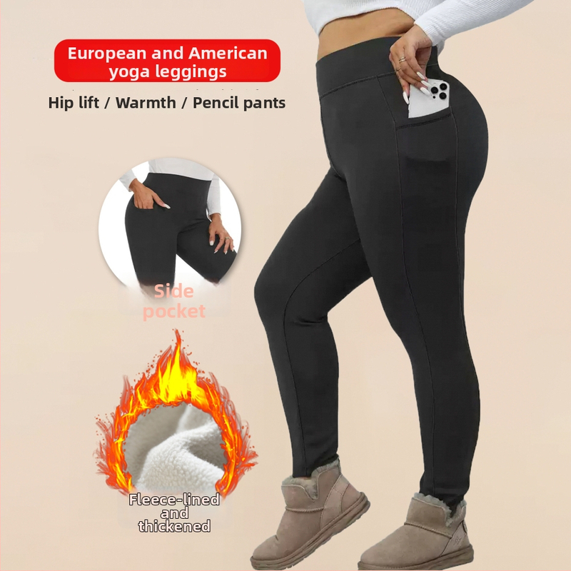 Šiltos moterų leginsai su fleece vidiniu įdėklu, kišenės, pieštuko kirpimas, 9/10 ilgis