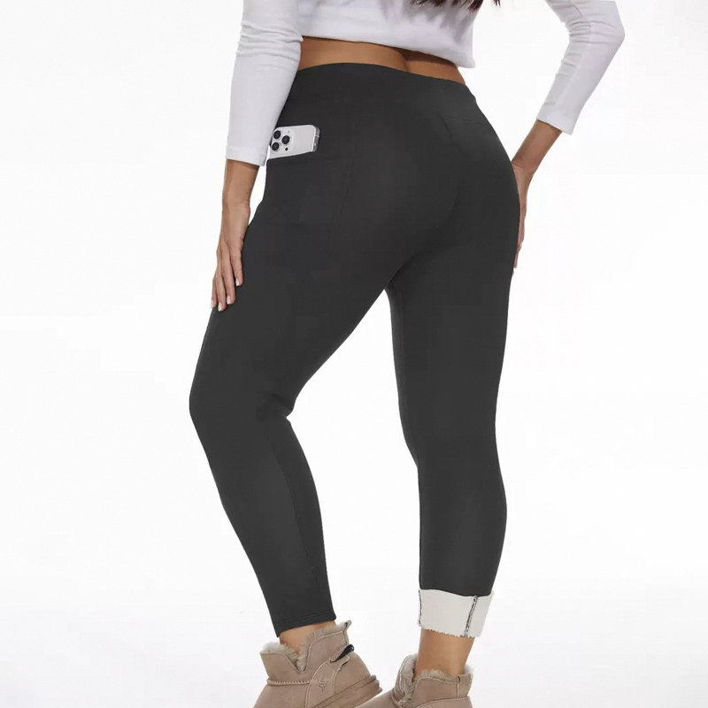 Šiltos moterų leginsai su fleece vidiniu įdėklu, kišenės, pieštuko kirpimas, 9/10 ilgis