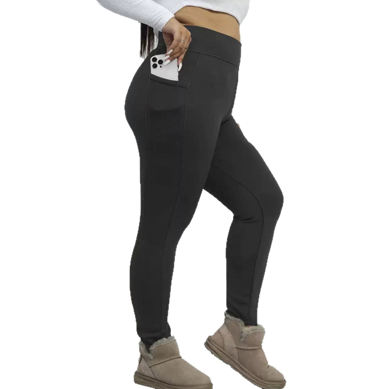 Šiltos moterų leginsai su fleece vidiniu įdėklu, kišenės, pieštuko kirpimas, 9/10 ilgis