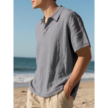 Tricou polo în dungi, mâneci lungi, croială lejeră, broderie