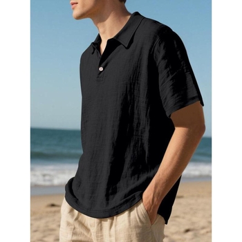 Tricou polo în dungi, mâneci lungi, croială lejeră, broderie