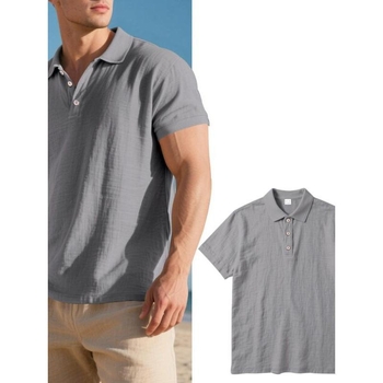 Tricou polo în dungi, mâneci lungi, croială lejeră, broderie