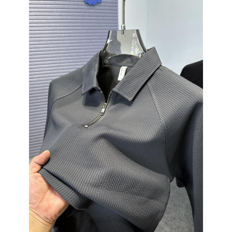 Vyriski polo marškiniai su ilgomis rankovėmis, pusiau užtrauktukas, tinklelinis raštas, skaitmeninė spauda, kvėpuojanti poliesterio medžiaga