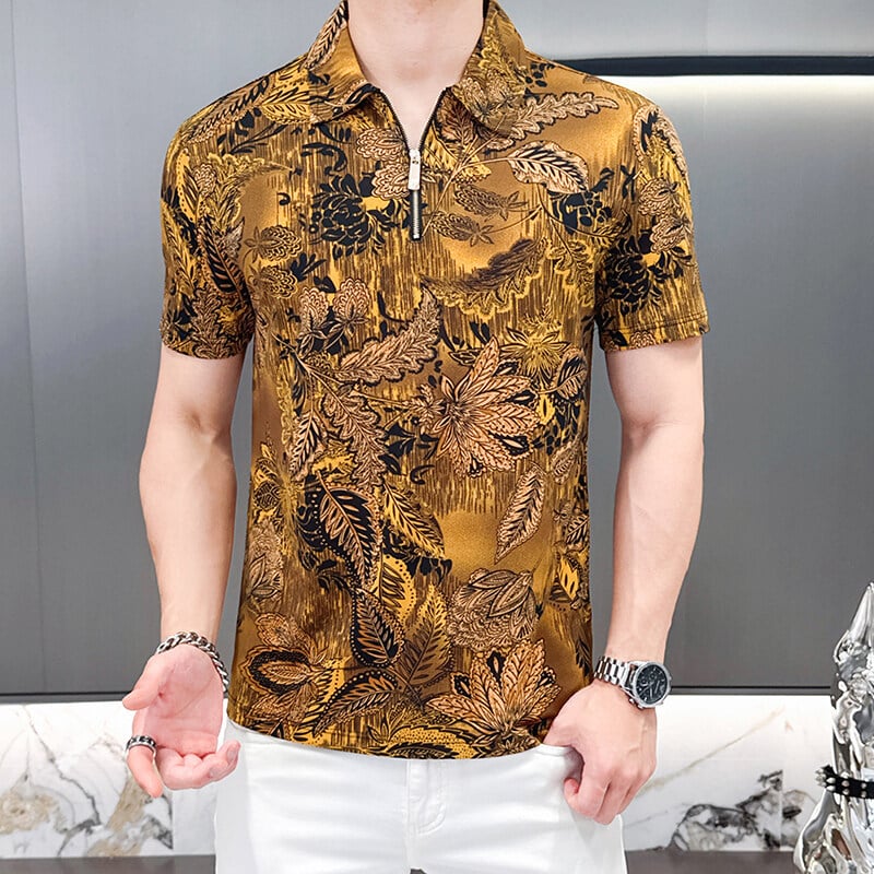 Tricou polo cu mâneci scurte, croială slim, vara 2025, design în colaj, print cu litere