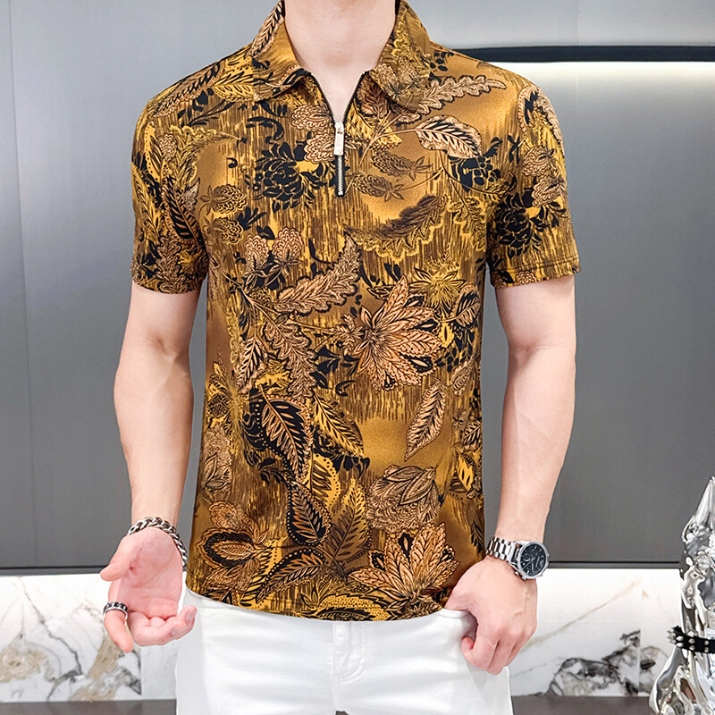 Tricou polo cu mâneci scurte, croială slim, vara 2025, design în colaj, print cu litere