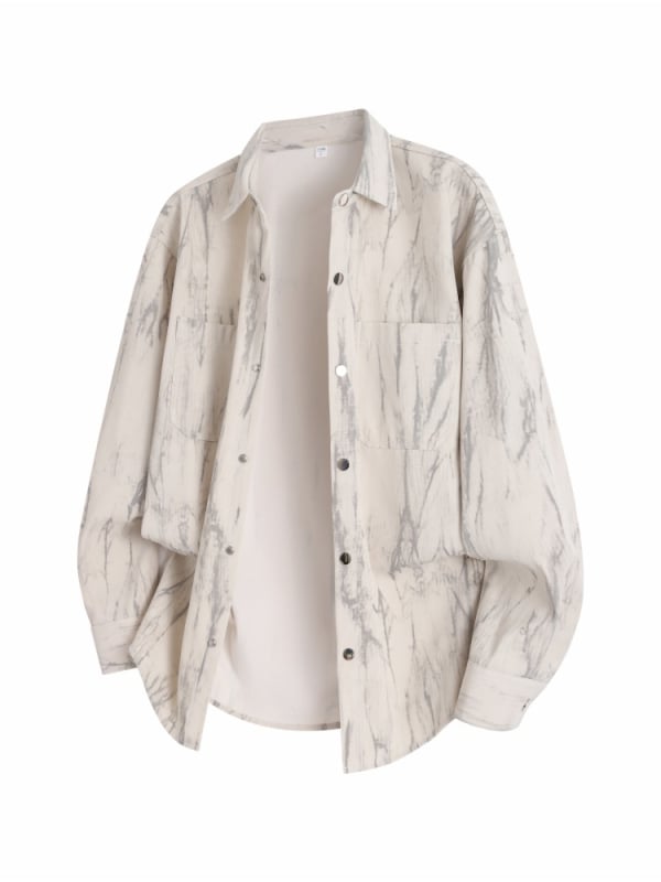 Košele s motívom tie-dye, dlhé rukávy, reverový golier, úzky strih, korejský štýl