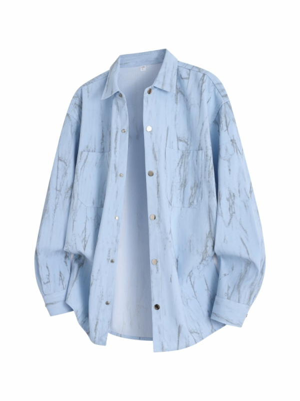 Košele s motívom tie-dye, dlhé rukávy, reverový golier, úzky strih, korejský štýl