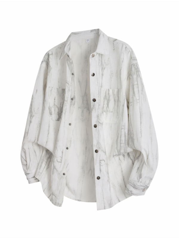 Košele s motívom tie-dye, dlhé rukávy, reverový golier, úzky strih, korejský štýl