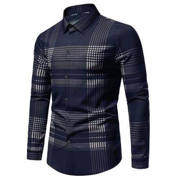 Muška košulja s slim fit krojem, crno-sive pruge, dugi rukavi, klasični šiljasti ovratnik
