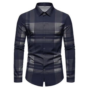 Muška košulja s slim fit krojem, crno-sive pruge, dugi rukavi, klasični šiljasti ovratnik