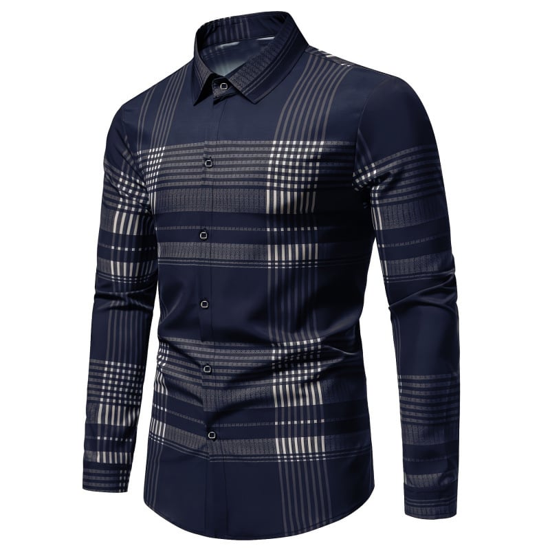 Muška košulja s slim fit krojem, crno-sive pruge, dugi rukavi, klasični šiljasti ovratnik