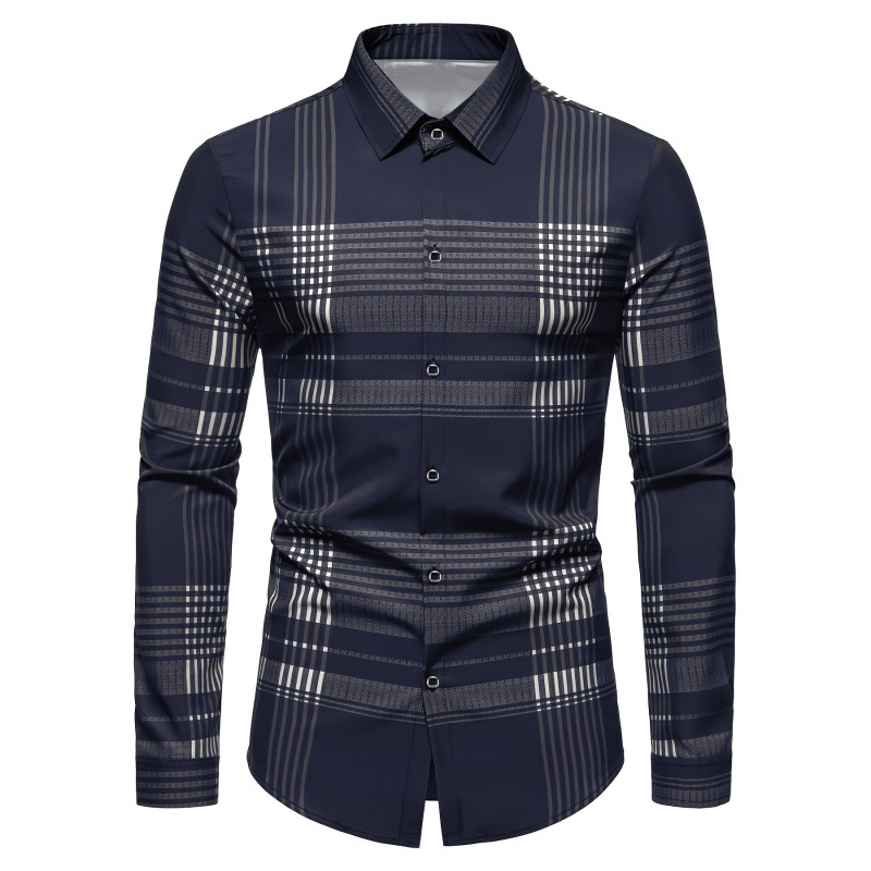 Muška košulja s slim fit krojem, crno-sive pruge, dugi rukavi, klasični šiljasti ovratnik