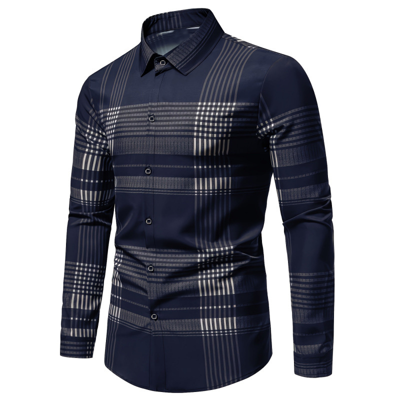 Muška košulja s slim fit krojem, crno-sive pruge, dugi rukavi, klasični šiljasti ovratnik