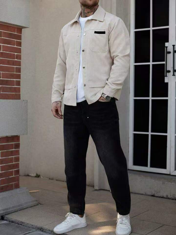 Corduroy pikkade varrukatega särk laepellõlike kraega, 100% polüester, sügisel-talvis igapäevane rõivas