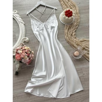 Секси нощно облекло с дантелена кант и презрамки тип спагети, ултра тънка материя, полувелур, дълга пола, пускане през пролетта 2025