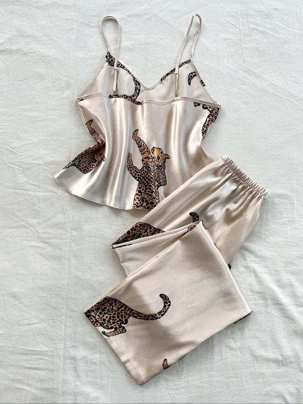 Ženski leopard print cami top i pidžama hlače set • polu-velur tkanina • udio glavne tkanine ispod 30% • proljeće 2025 izlazak