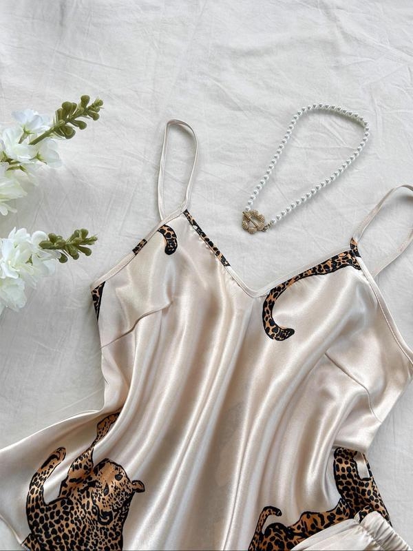 Ženski leopard print cami top i pidžama hlače set • polu-velur tkanina • udio glavne tkanine ispod 30% • proljeće 2025 izlazak