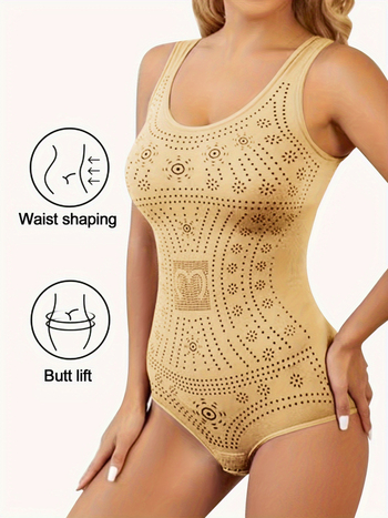 Sieviešu formējošs bodijs ar augstu jostu un vēdera kontrolei, Harajuku stils, 3/4 piedurknes, chenille-spandex audums