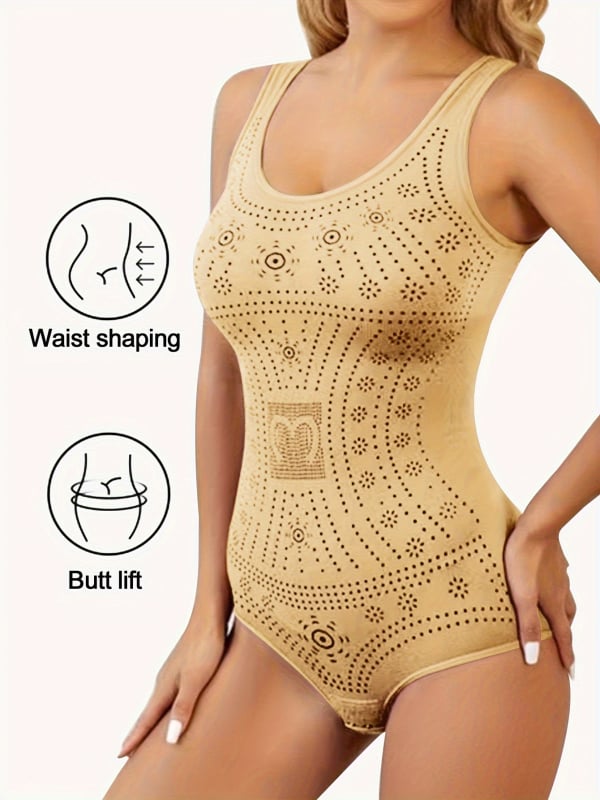 Sieviešu formējošs bodijs ar augstu jostu un vēdera kontrolei, Harajuku stils, 3/4 piedurknes, chenille-spandex audums