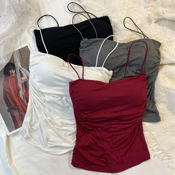 Kamisolė su raukšlėmis prie krūtinės, plonos petnešėlės, graži nugara, 90–95% medvilnė