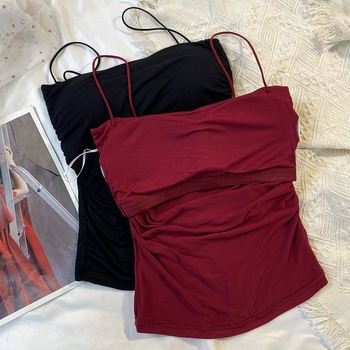 Kamisolė su raukšlėmis prie krūtinės, plonos petnešėlės, graži nugara, 90–95% medvilnė