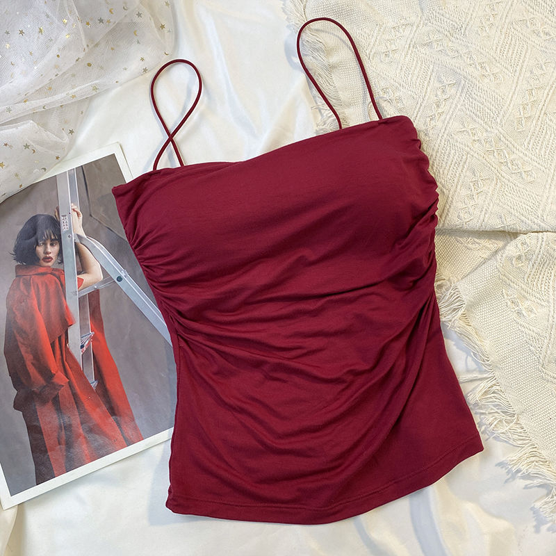 Kamisolė su raukšlėmis prie krūtinės, plonos petnešėlės, graži nugara, 90–95% medvilnė