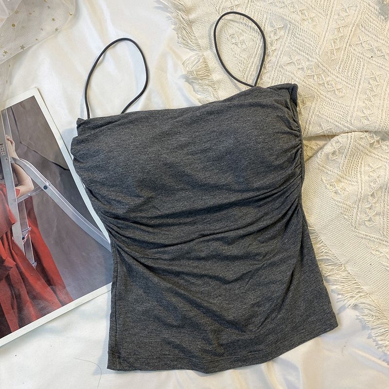 Kamisolė su raukšlėmis prie krūtinės, plonos petnešėlės, graži nugara, 90–95% medvilnė