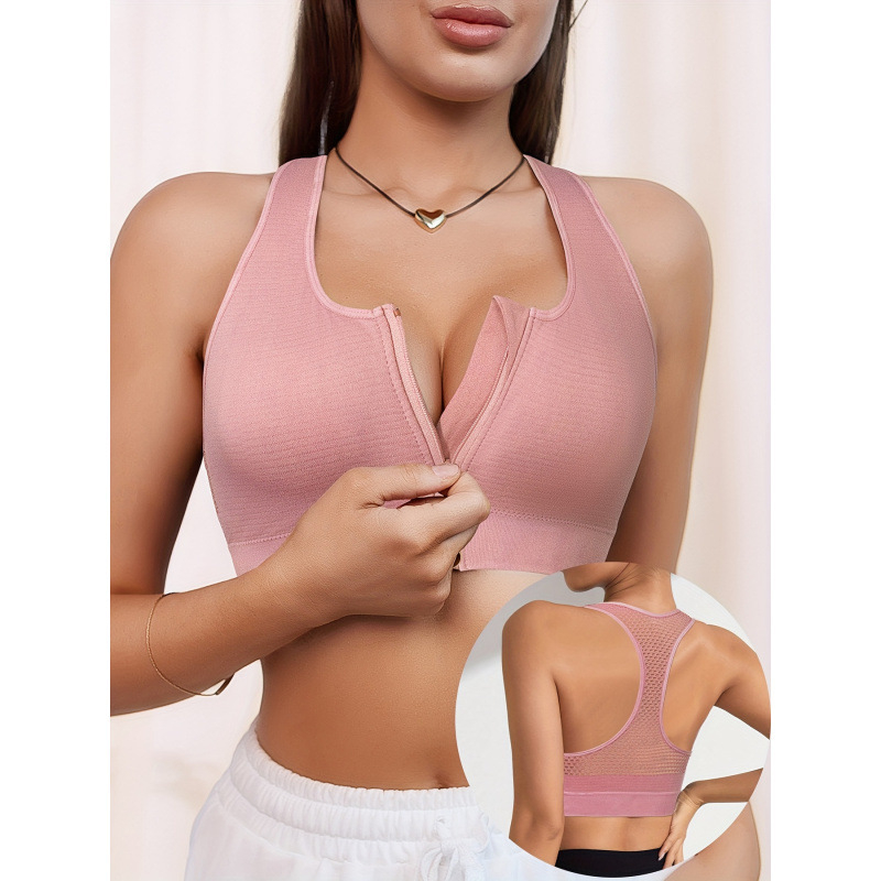 Bezešė sportinė liemenėlė bėgimui ir jogai su užtrauktuku, trikampio formos kaušelis, vidutiniškai formuotas kaušelis, nailonas-elastanas 90/10