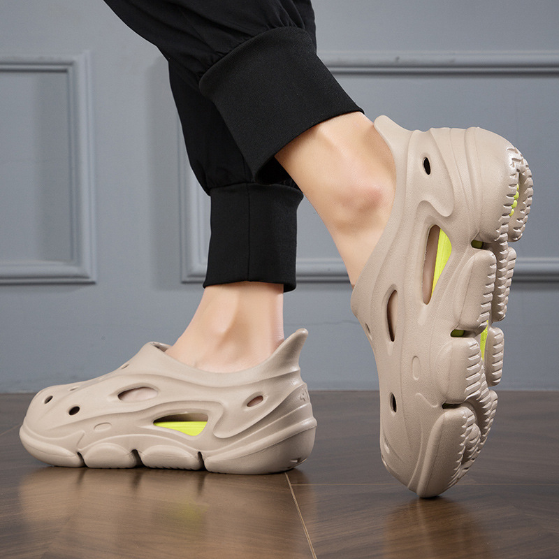 Vyriski EVA pliažo sandalai: lengvi, kvėpuojantys, uždaras pirštas, storesnis padas 3,5 cm