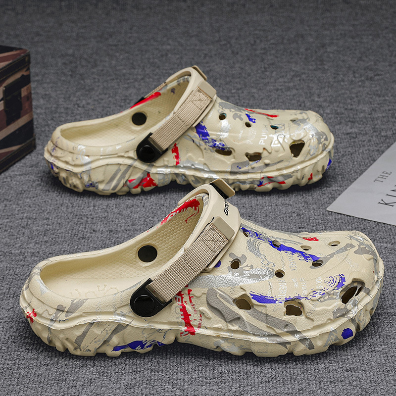 Vyriniai lengvi vasariniai EVA sandalai su perforuotu viršumi, slip-on, žemas profilis, apvali piršto nosis