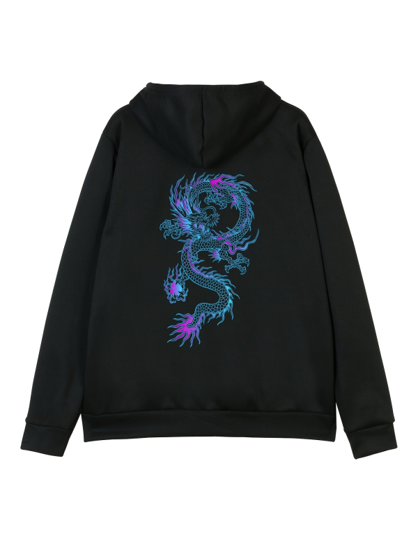 Kardiganas su gobtuvu, spausdinta grafika, poliesterio pluoštas 91–95%, svoris 250–300 g, laisvas kirpimas