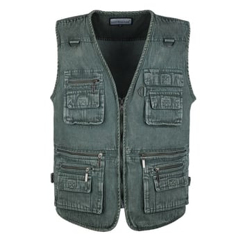 Ανδρικό γιλέκο χωρίς μανίκια με φερμουάρ, πολλαπλές τσέπες, στενή γραμμή, επένδυση φλίς