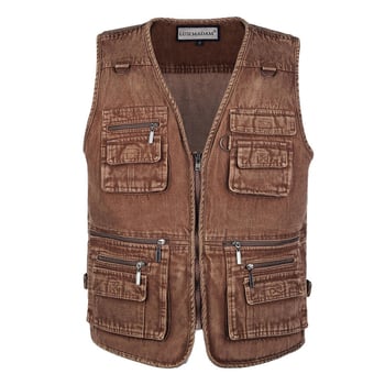 Ανδρικό γιλέκο χωρίς μανίκια με φερμουάρ, πολλαπλές τσέπες, στενή γραμμή, επένδυση φλίς