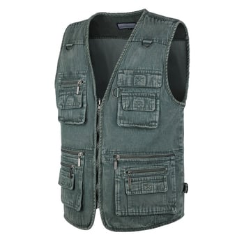 Ανδρικό γιλέκο χωρίς μανίκια με φερμουάρ, πολλαπλές τσέπες, στενή γραμμή, επένδυση φλίς