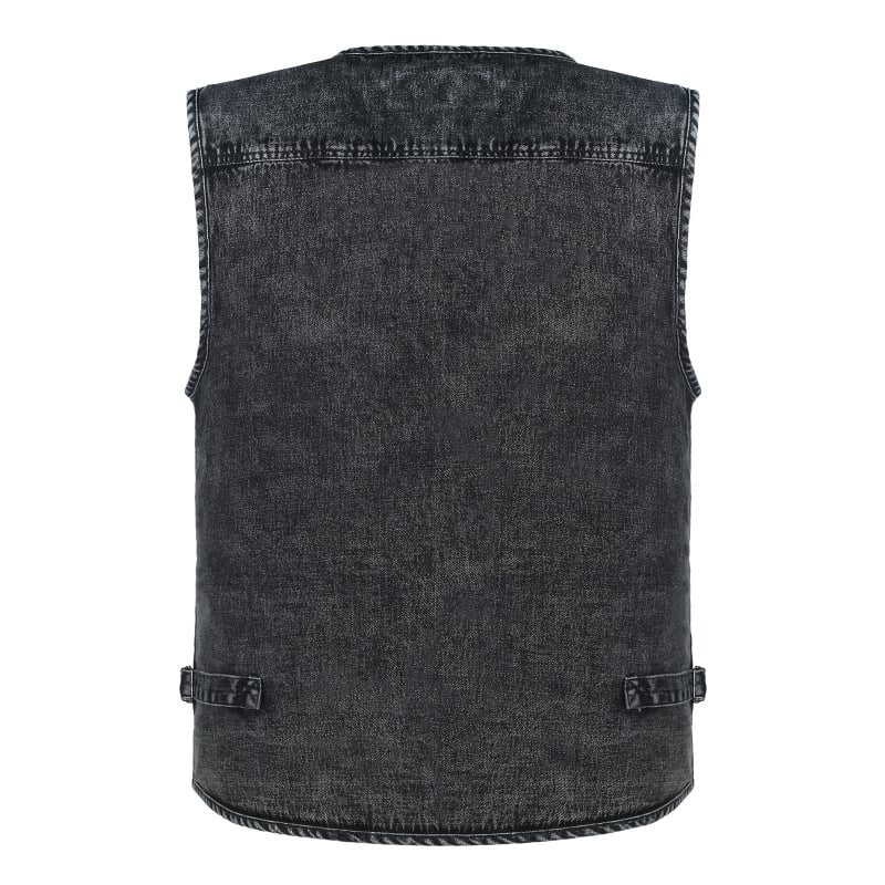 Ανδρικό γιλέκο χωρίς μανίκια με φερμουάρ, πολλαπλές τσέπες, στενή γραμμή, επένδυση φλίς