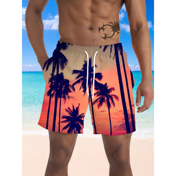 Vyrų 3D spausdinti gėlių pliažo šortai, greitai džiūstantys, vasarai, tiesus kirpimas, poliesteris 95%